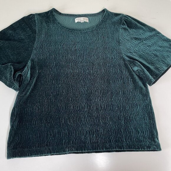 Madewell Texture & thread Women’s Forest Green Crushed Velvet Top Flutter Sz S - Picture 1 of 7